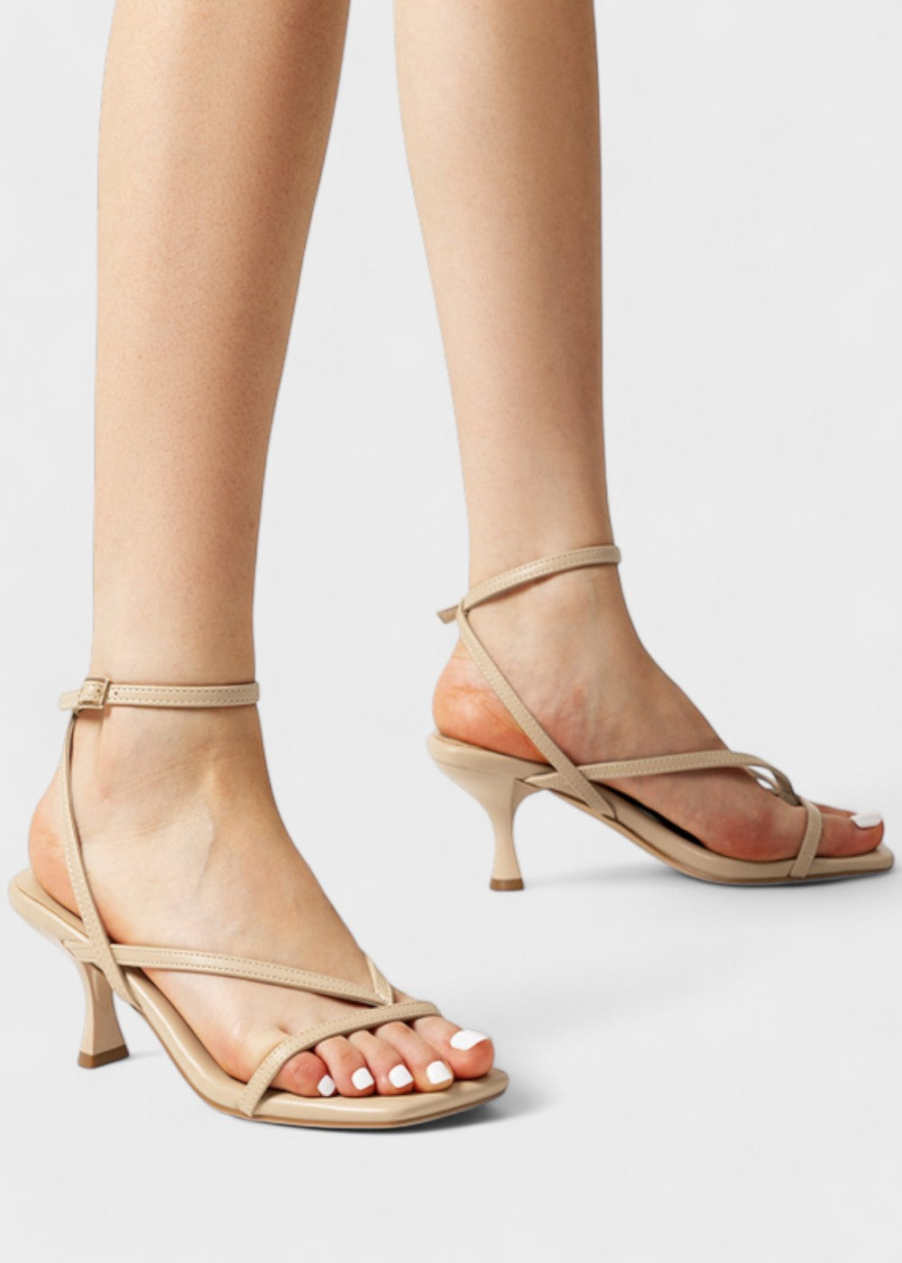Kassie - Square Toe Strappy Kitten Heels