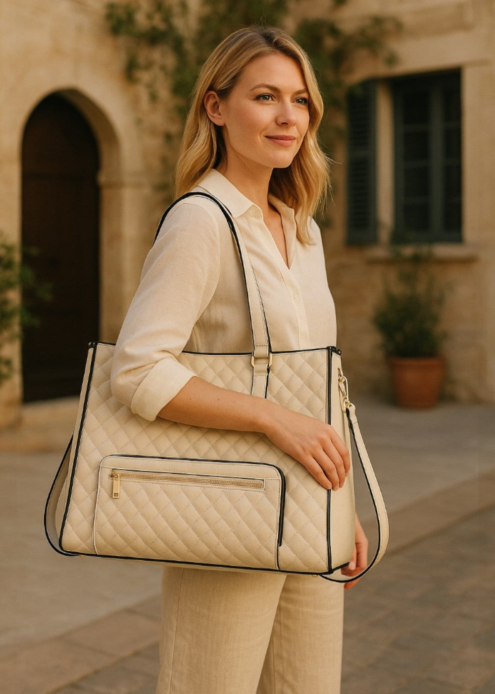 3-in-1 Quilted Tote Bag