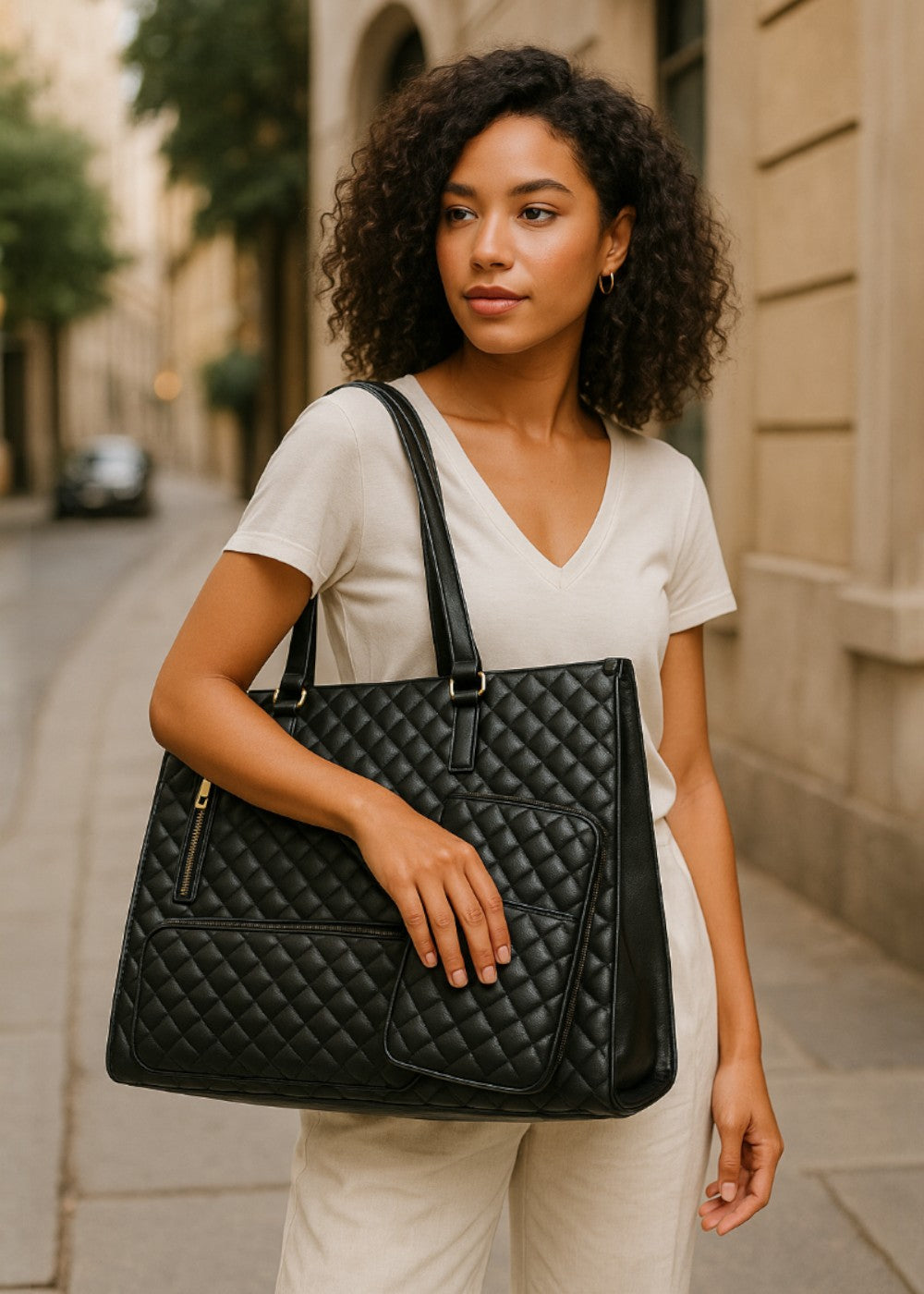3-in-1 Quilted Tote Bag